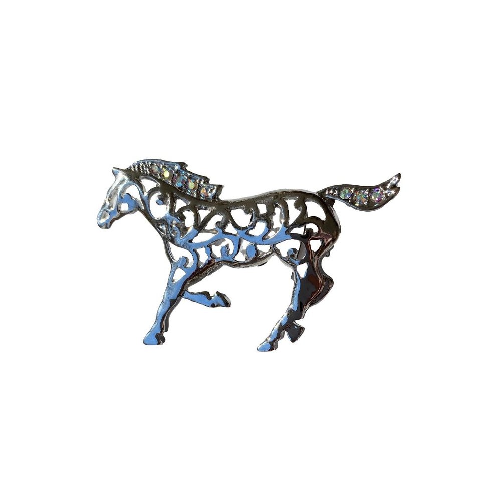 Silver Horse Lapel Pin Brooch with Bling - Bulk Discounts for Reselling
